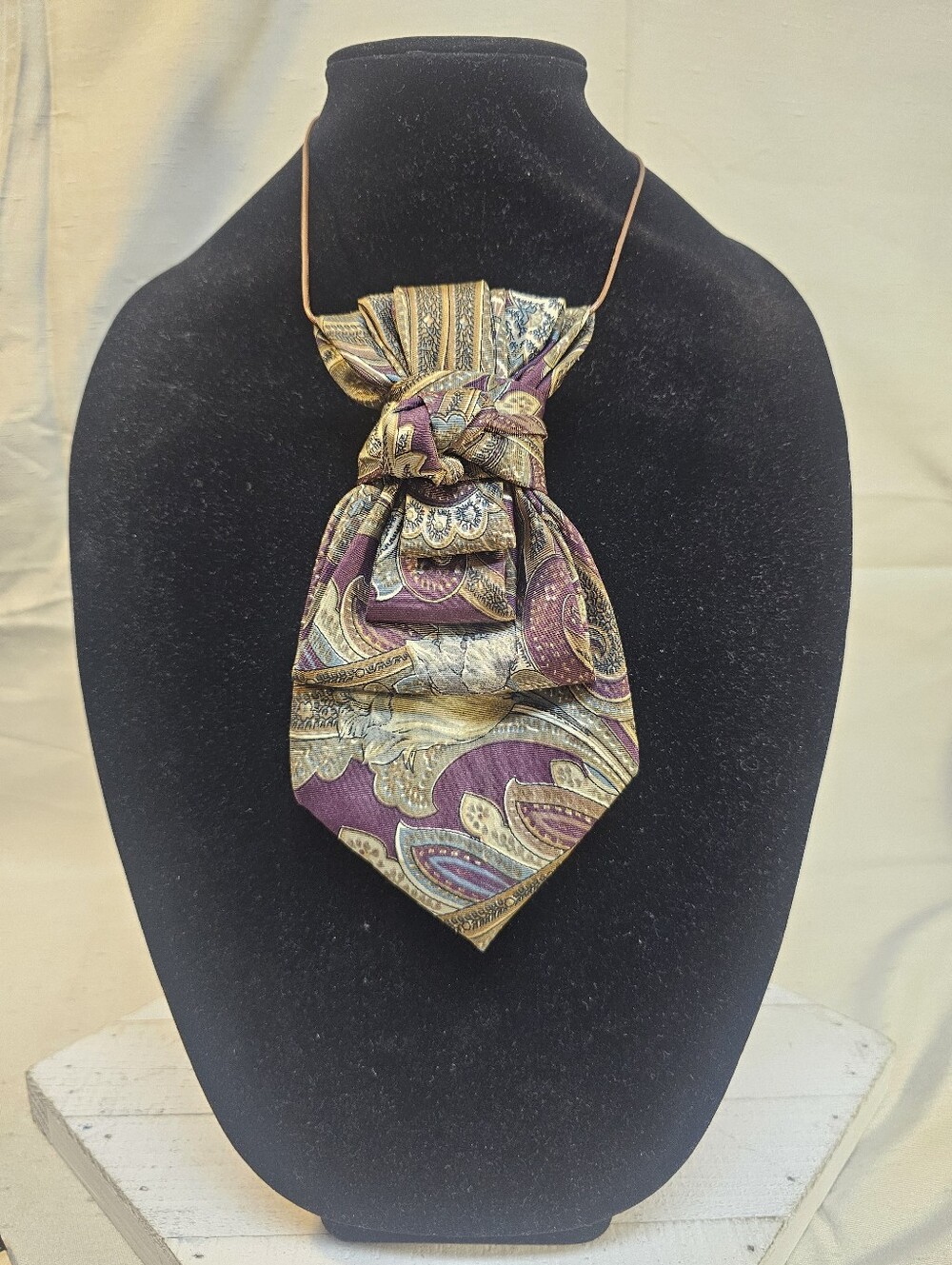 Women's Silk Purple & Gold Paisley Statement Necktie Necklace
